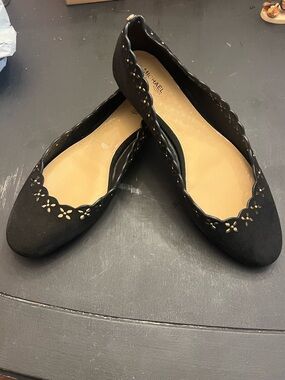 UGC Michael Kors Black Faux Suede Scalloped Laser-Cut Ballet Flats
